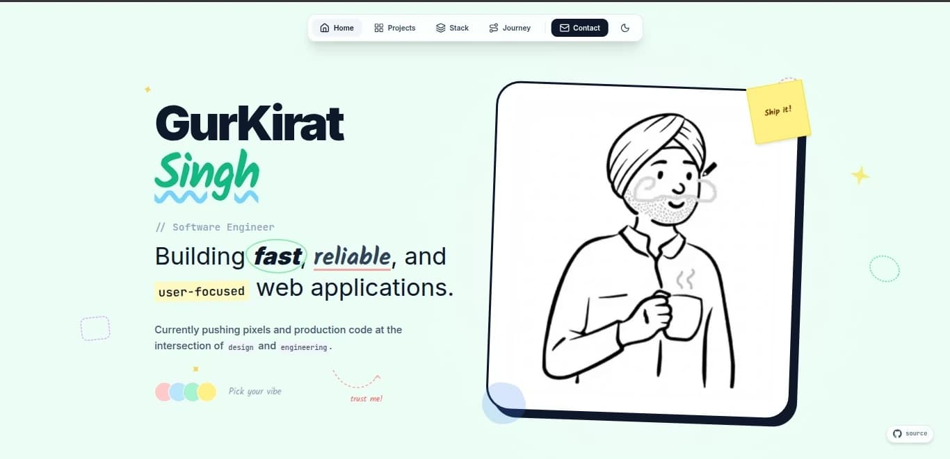 Developer portfolio website homepage