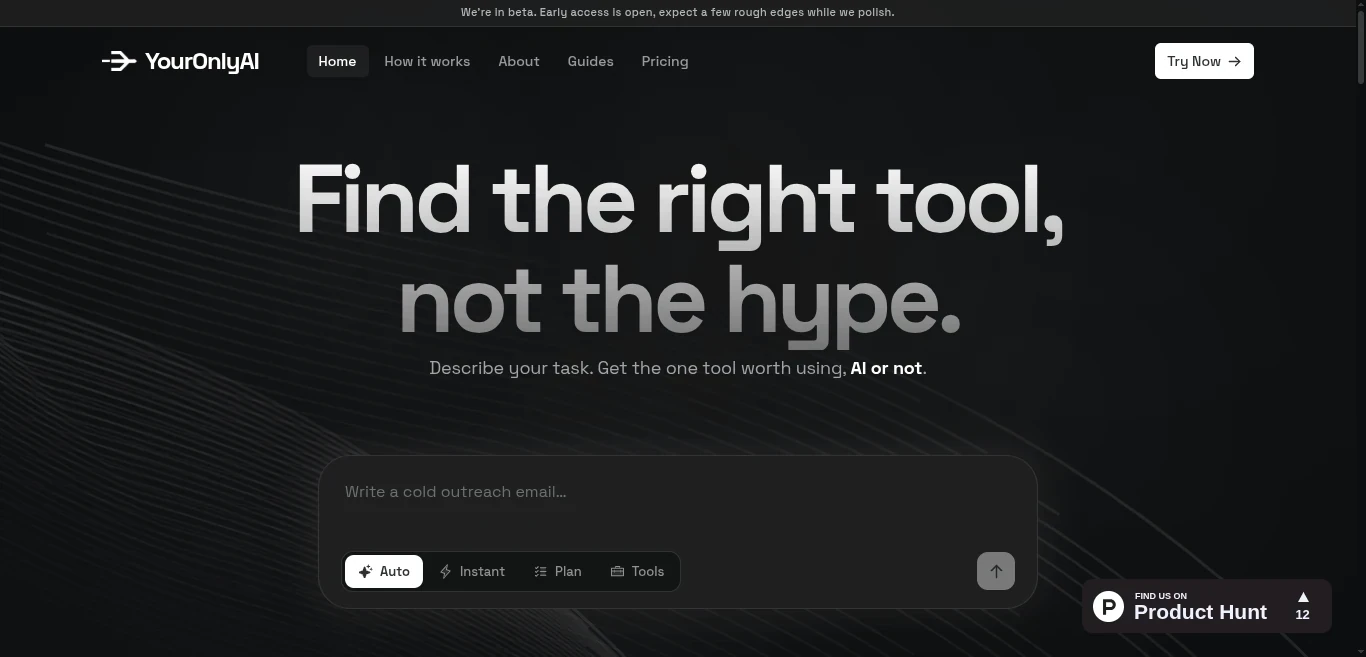 YourOnlyAI website homepage